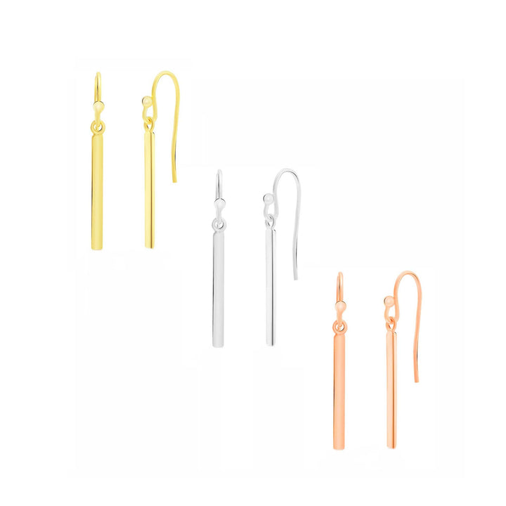 Sterling Silver Dangle Bar Earring, Yellow White and Rose
