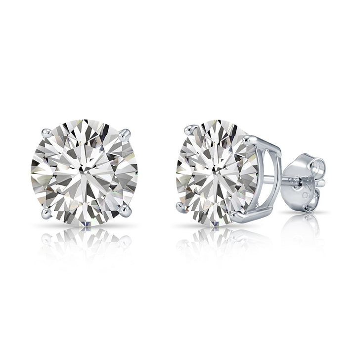 925 Sterling Silver 4 Prong Round Solitaire Cubic Zirconia Studs - Pushback