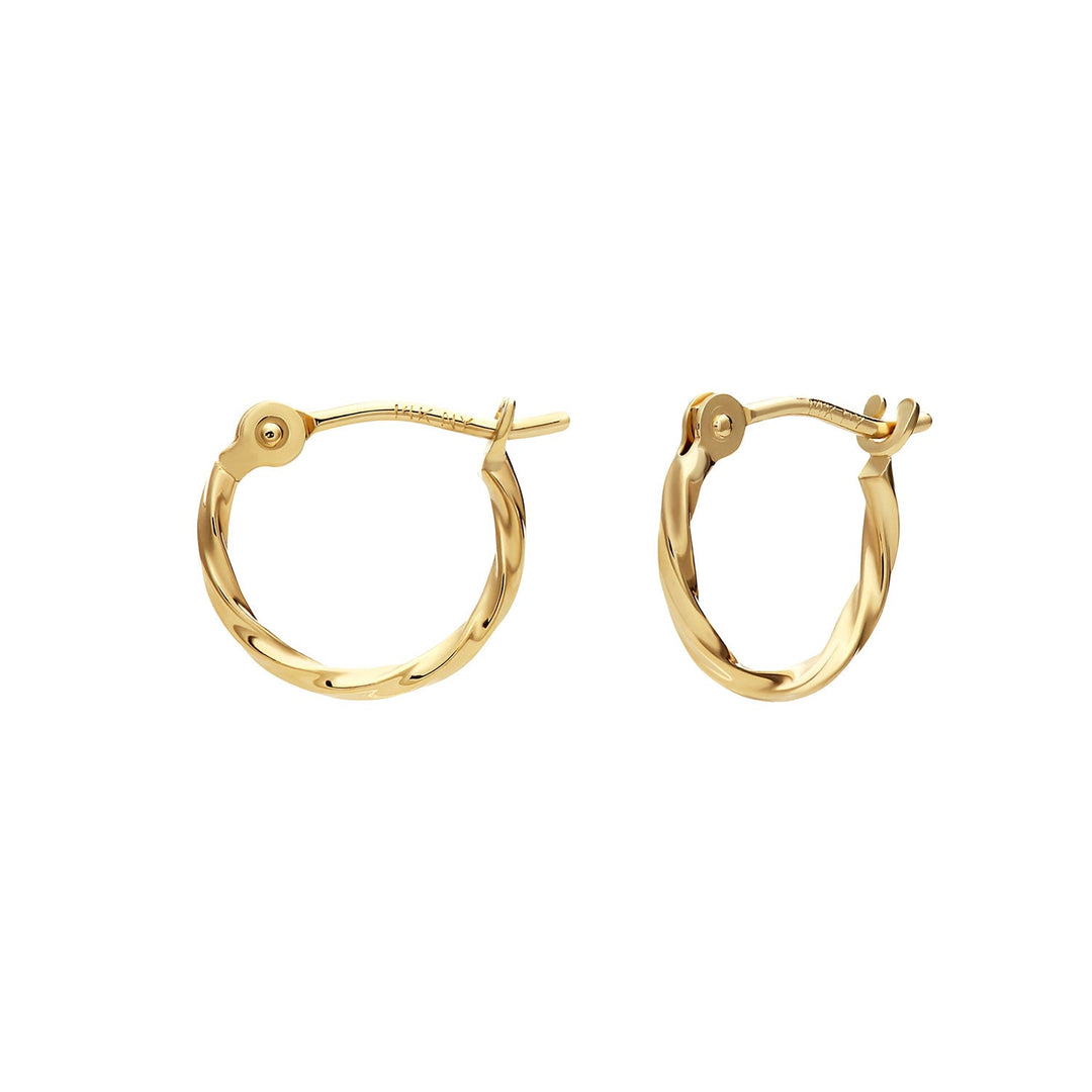 14k Yellow Gold Thin Twist Hoop Earrings