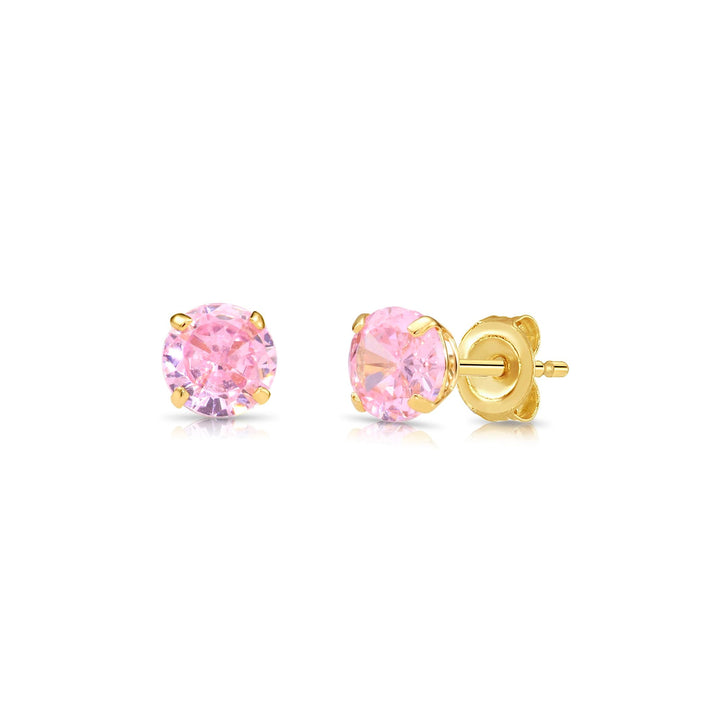10K Yellow Gold Cubic Zirconia Birthstone Stud Earrings Pushback, 5mm