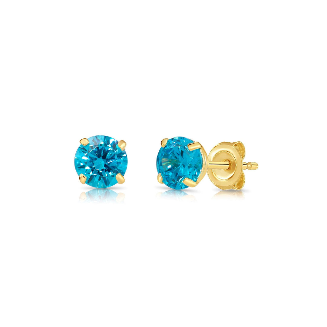10K Yellow Gold Cubic Zirconia Birthstone Stud Earrings Pushback, 5mm