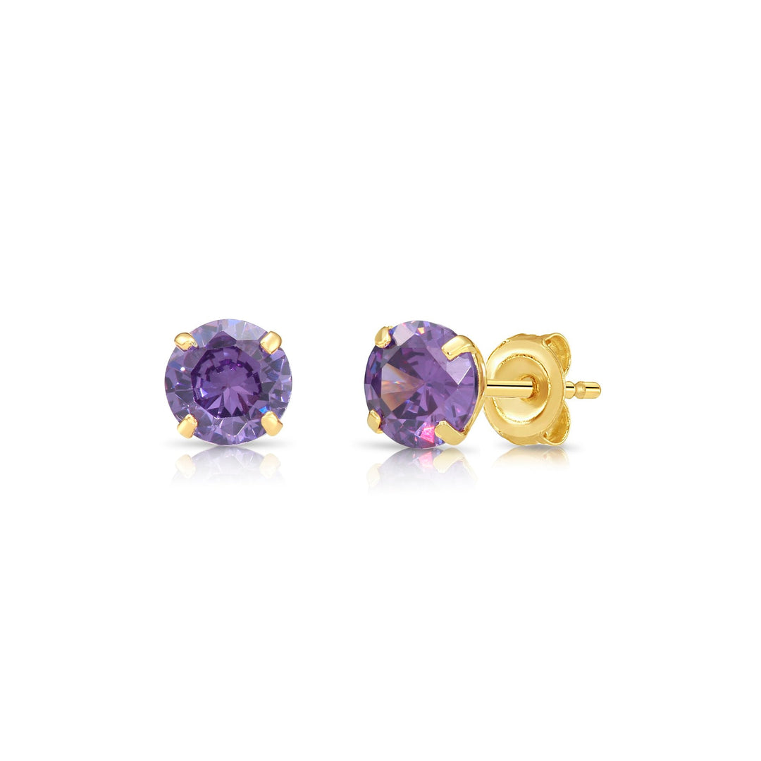 10K Yellow Gold Cubic Zirconia Birthstone Stud Earrings Pushback, 5mm