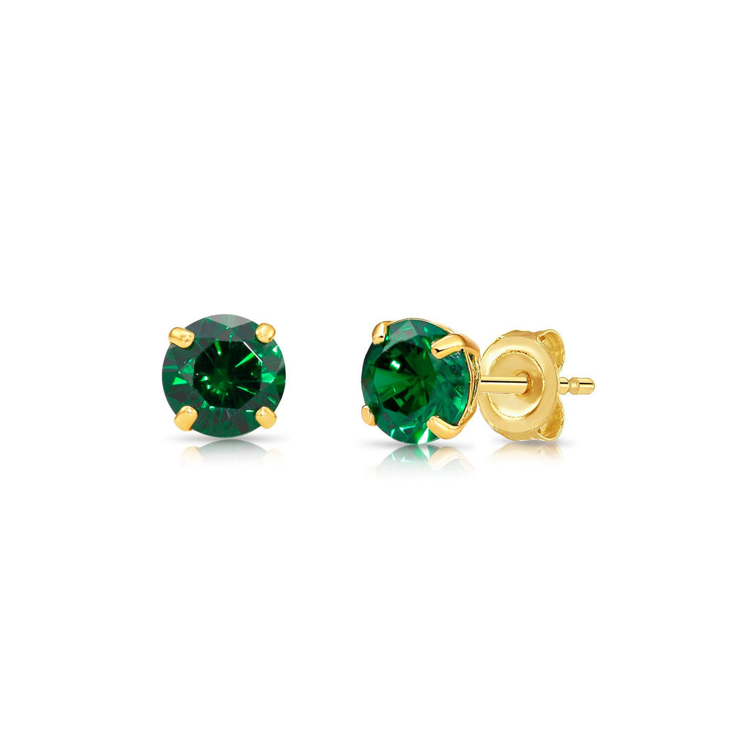 10K Yellow Gold Cubic Zirconia Birthstone Stud Earrings Pushback, 5mm