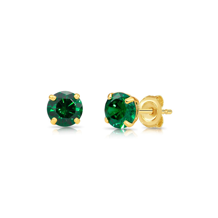 10K Yellow Gold Cubic Zirconia Birthstone Stud Earrings Pushback, 5mm