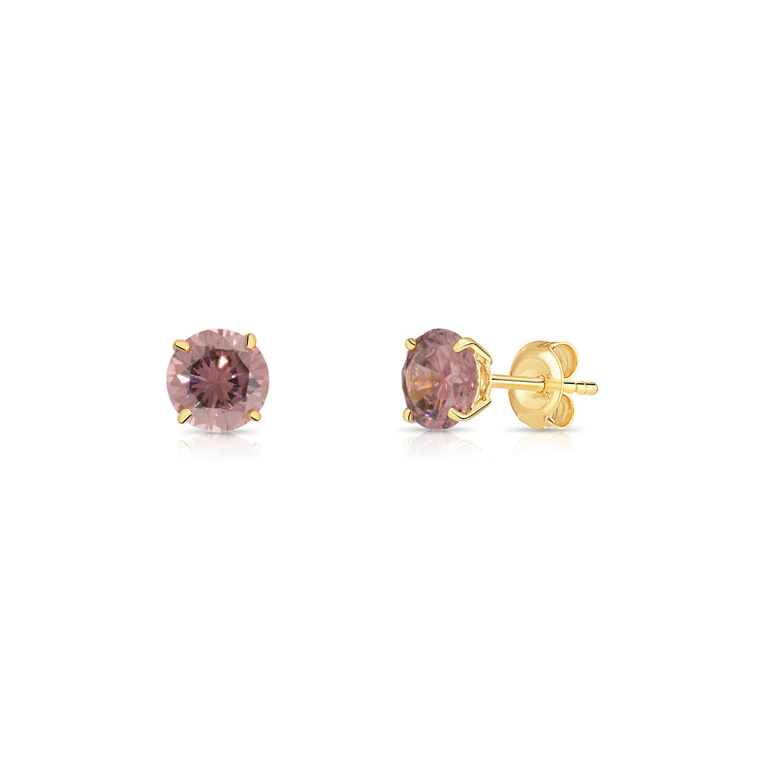 10K Yellow Gold Cubic Zirconia Birthstone Stud Earrings Pushback, 5mm