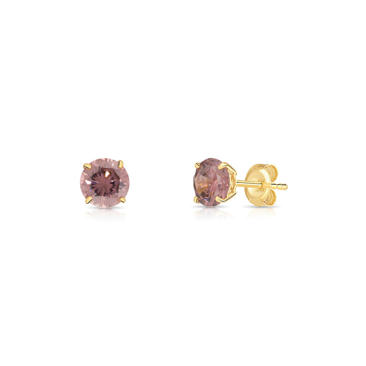 10K Yellow Gold Cubic Zirconia Birthstone Stud Earrings Pushback, 5mm