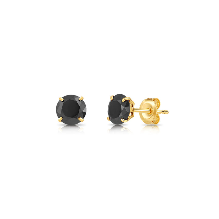 10K Yellow Gold Cubic Zirconia Black Onyx Stud Earrings Pushback