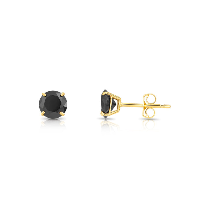 10K Yellow Gold Cubic Zirconia Black Onyx Stud Earrings Pushback