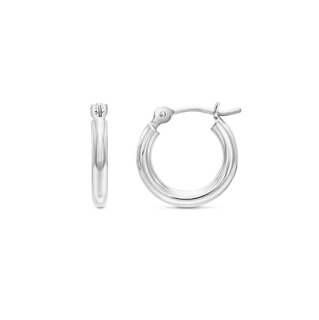10K White Gold Classic Polished Hoop Earrings