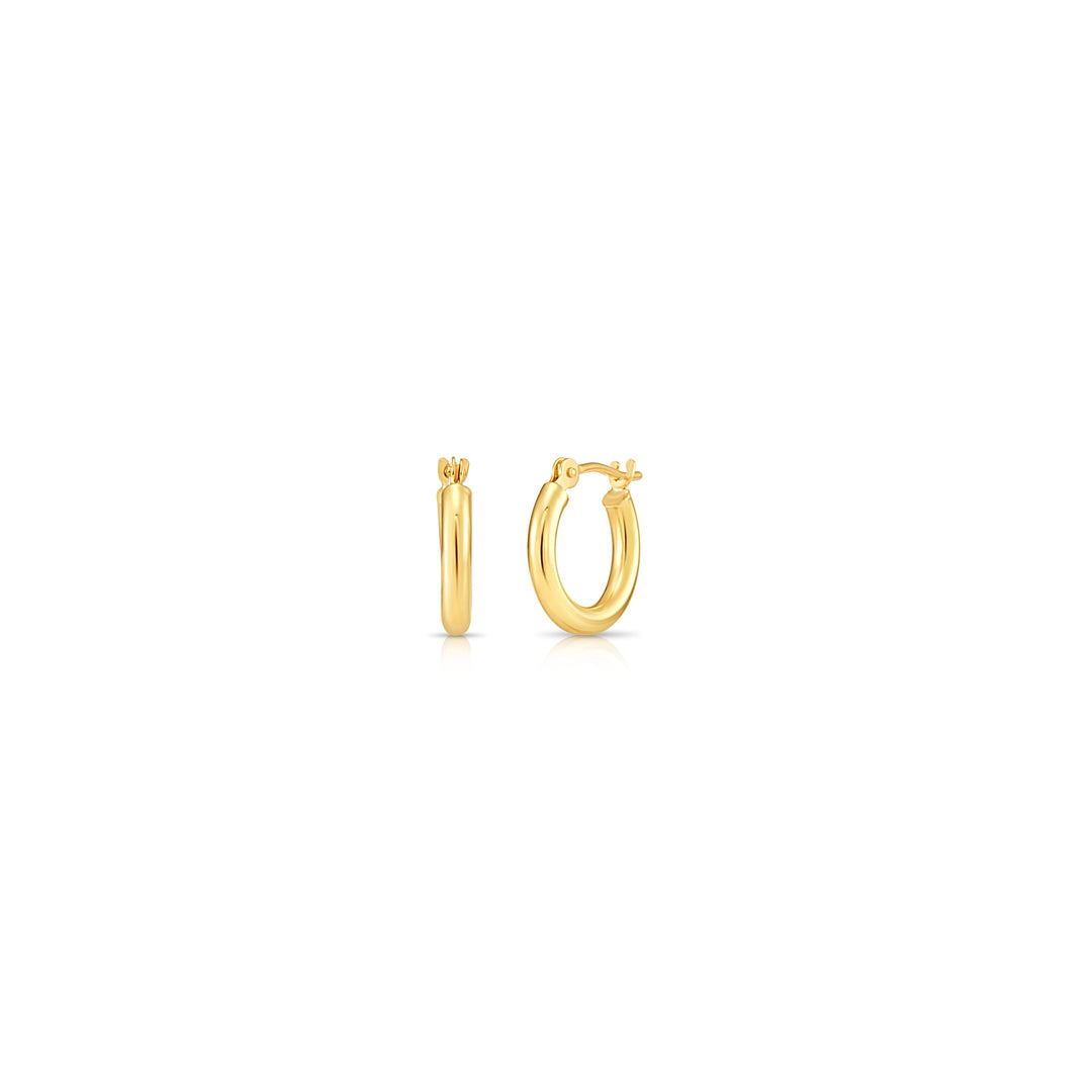 14K Yellow Gold Classic Polished Hoop Earrings - 2MM MADE IN USA