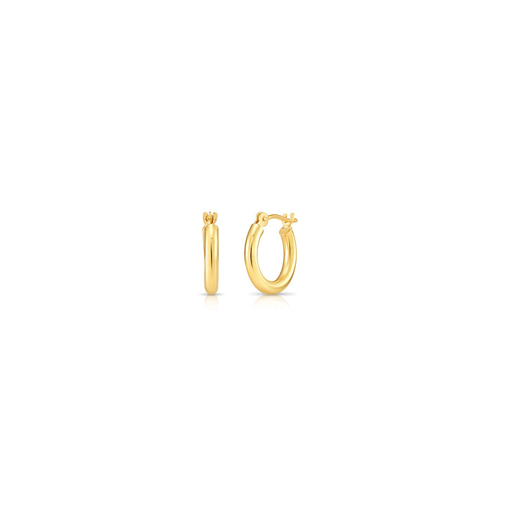 14K Yellow Gold Classic Polished Hoop Earrings - 2MM MADE IN USA