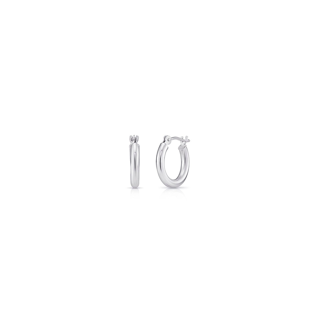 14k White Gold Classic Polished Hoop Earrings - 2MM