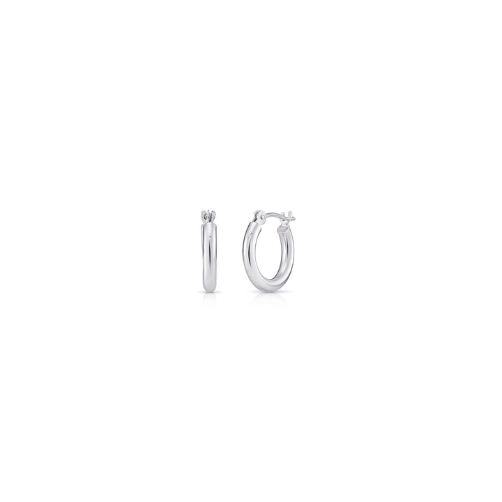 14k White Gold Classic Polished Hoop Earrings - 2MM