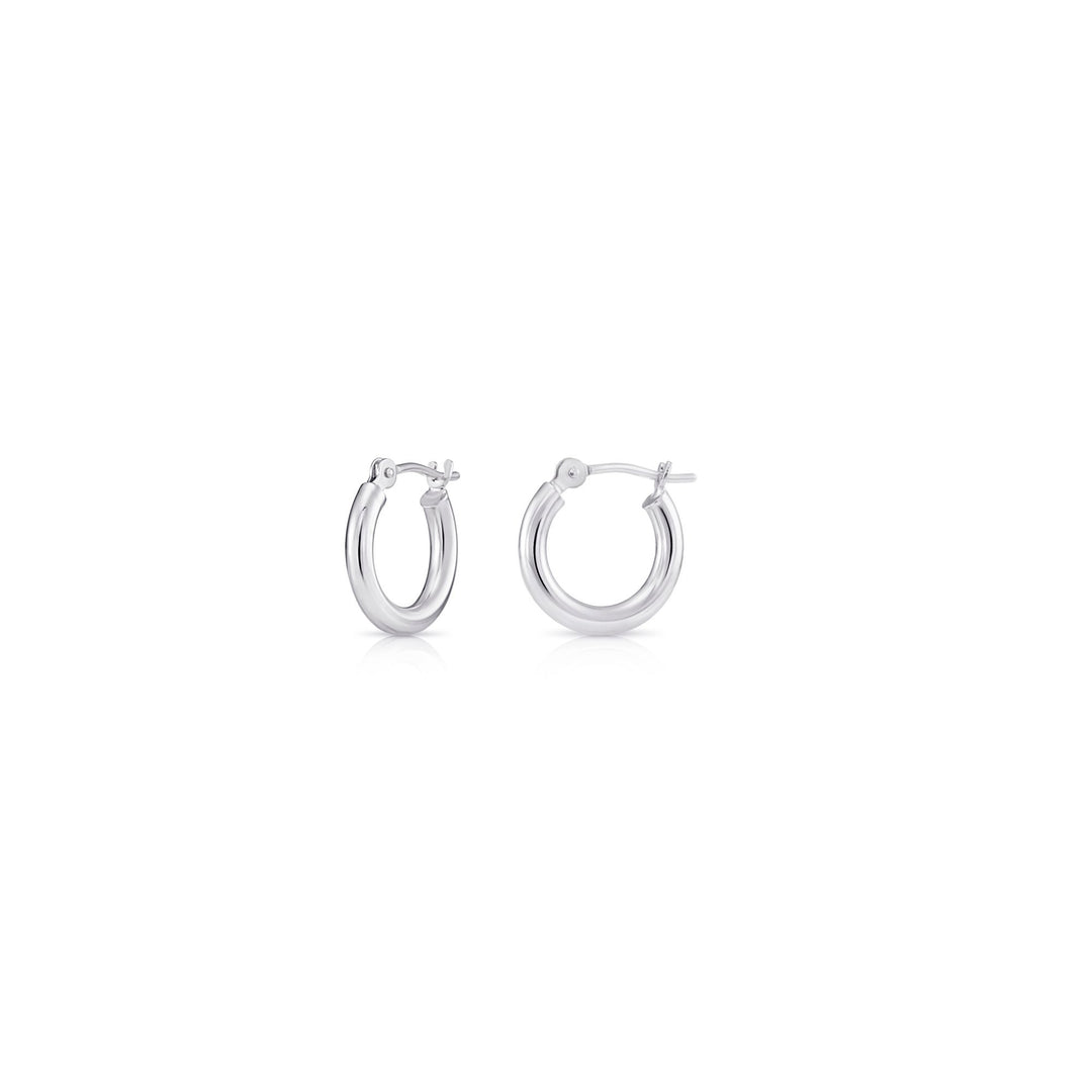 14k White Gold Classic Polished Hoop Earrings - 2MM