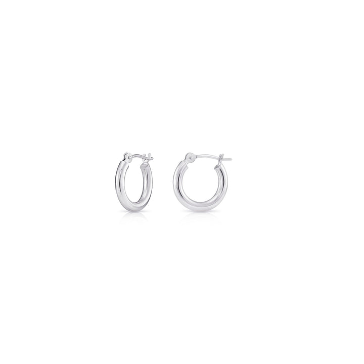 14k White Gold Classic Polished Hoop Earrings - 2MM