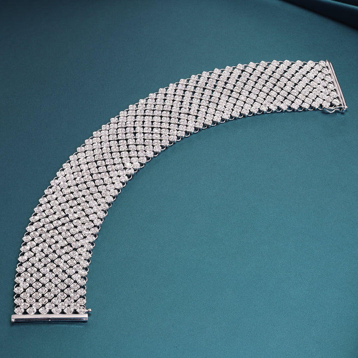 6.5 CT 14K White Gold Silk Carpet Bracelet with Natural Diamonds