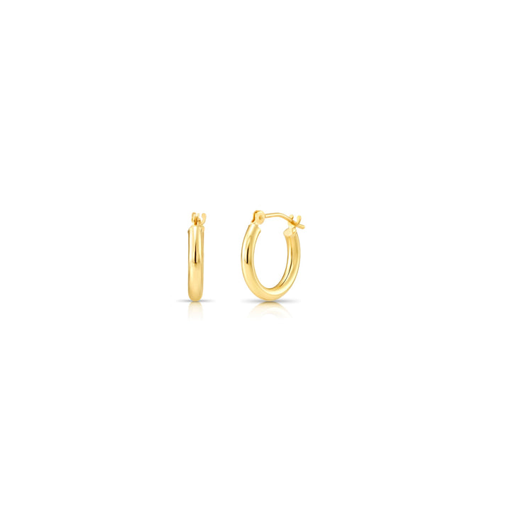 14K Yellow Gold Classic Polished Hoop Earrings - 2MM MADE IN USA