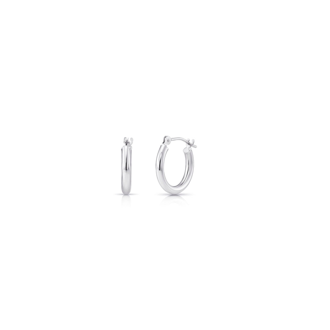 14k White Gold Classic Polished Hoop Earrings - 2MM