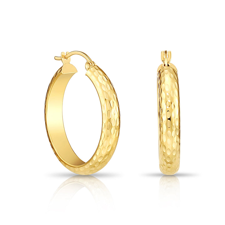 14K Gold Half Round Hoop Earrings, ORDC Diamond Cut