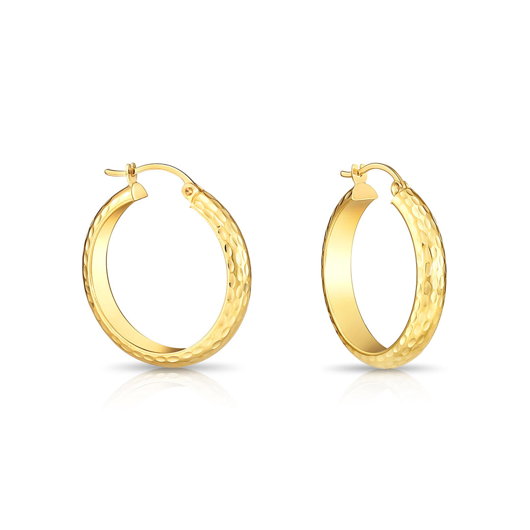 14K Gold Half Round Hoop Earrings, ORDC Diamond Cut
