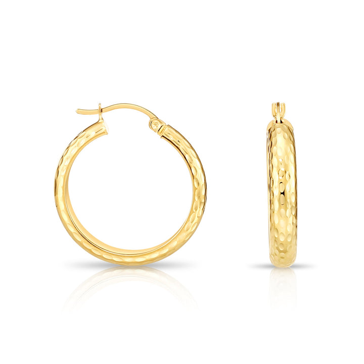 14K Gold Half Round Hoop Earrings, ORDC Diamond Cut