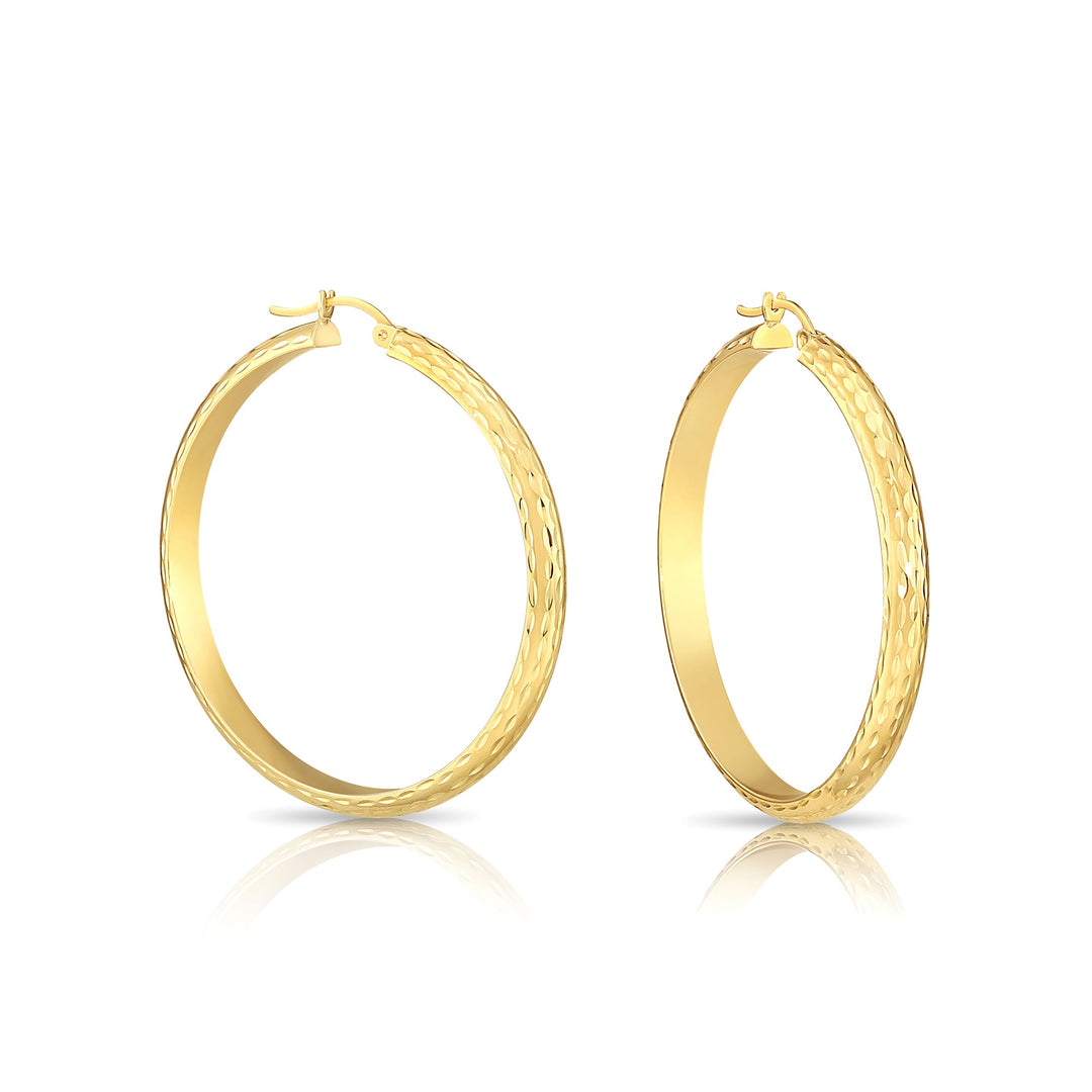 14K Gold Half Round Hoop Earrings, ORDC Diamond Cut