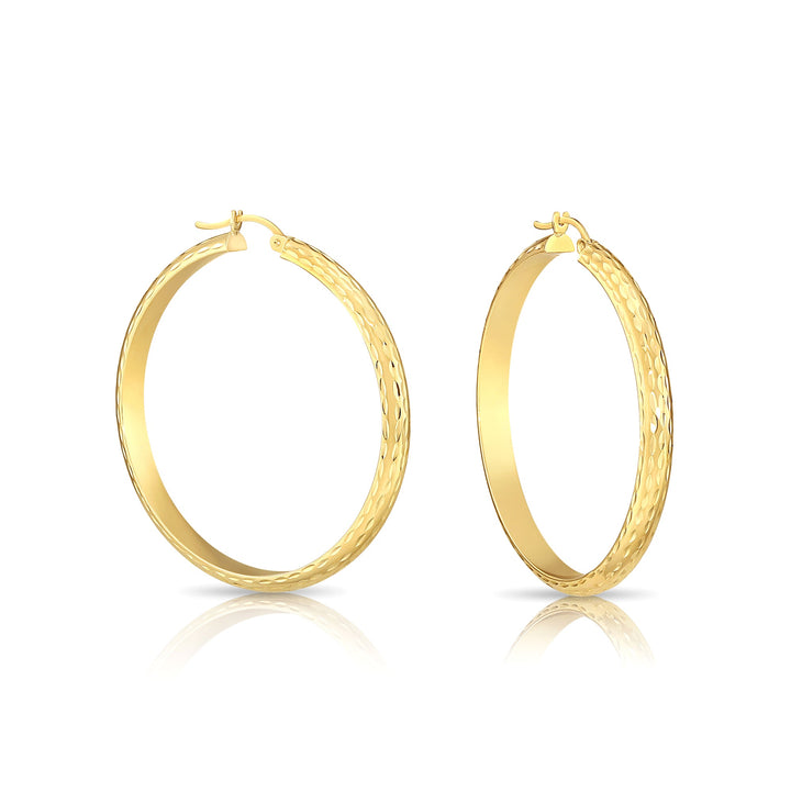 14K Gold Half Round Hoop Earrings, ORDC Diamond Cut