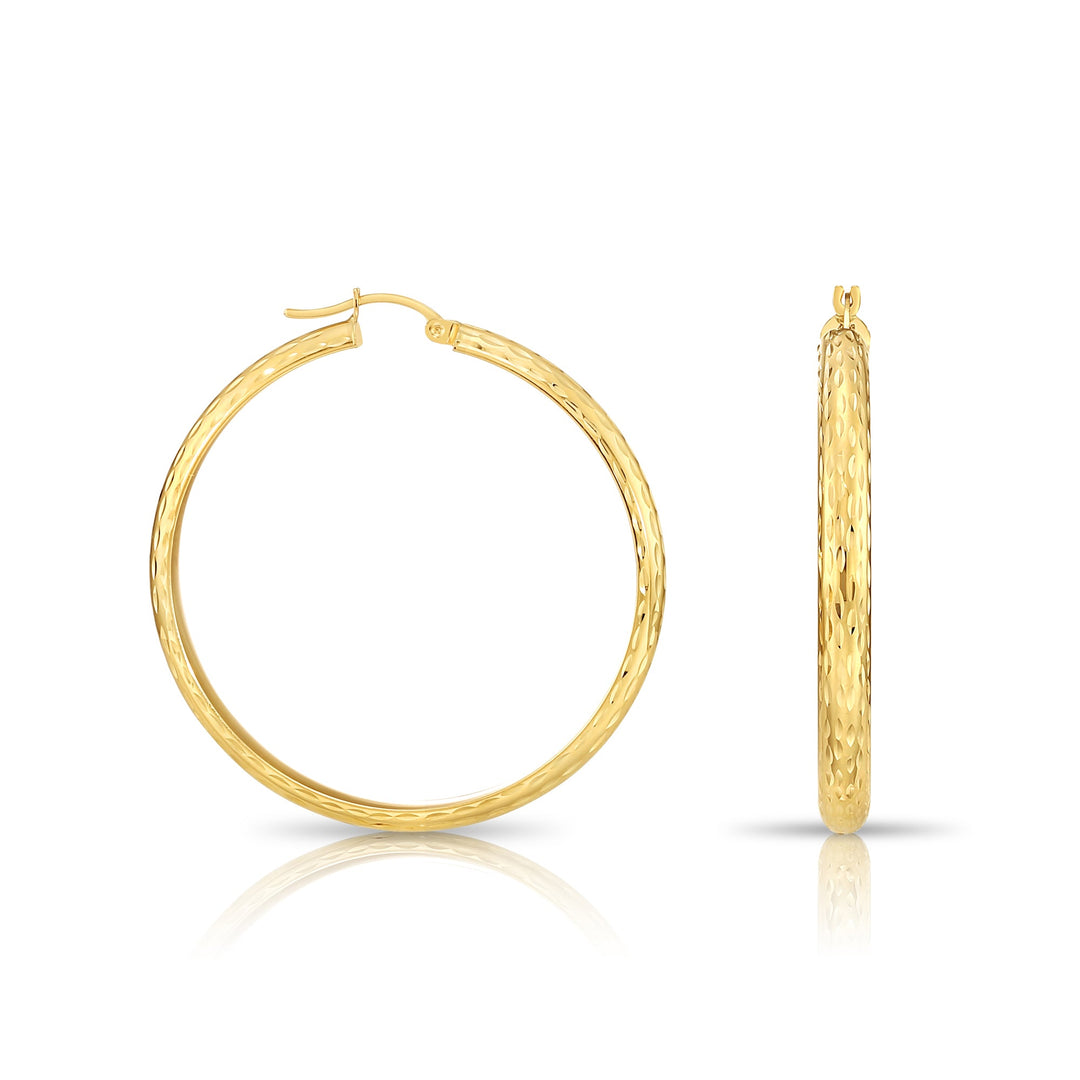 14K Gold Half Round Hoop Earrings, ORDC Diamond Cut