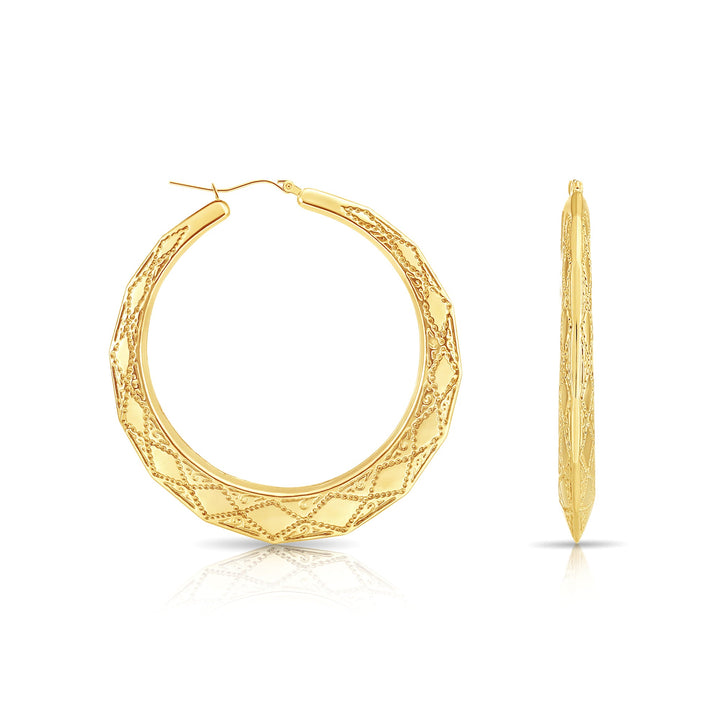 14K Gold Hexagon Hoop Earrings with Design