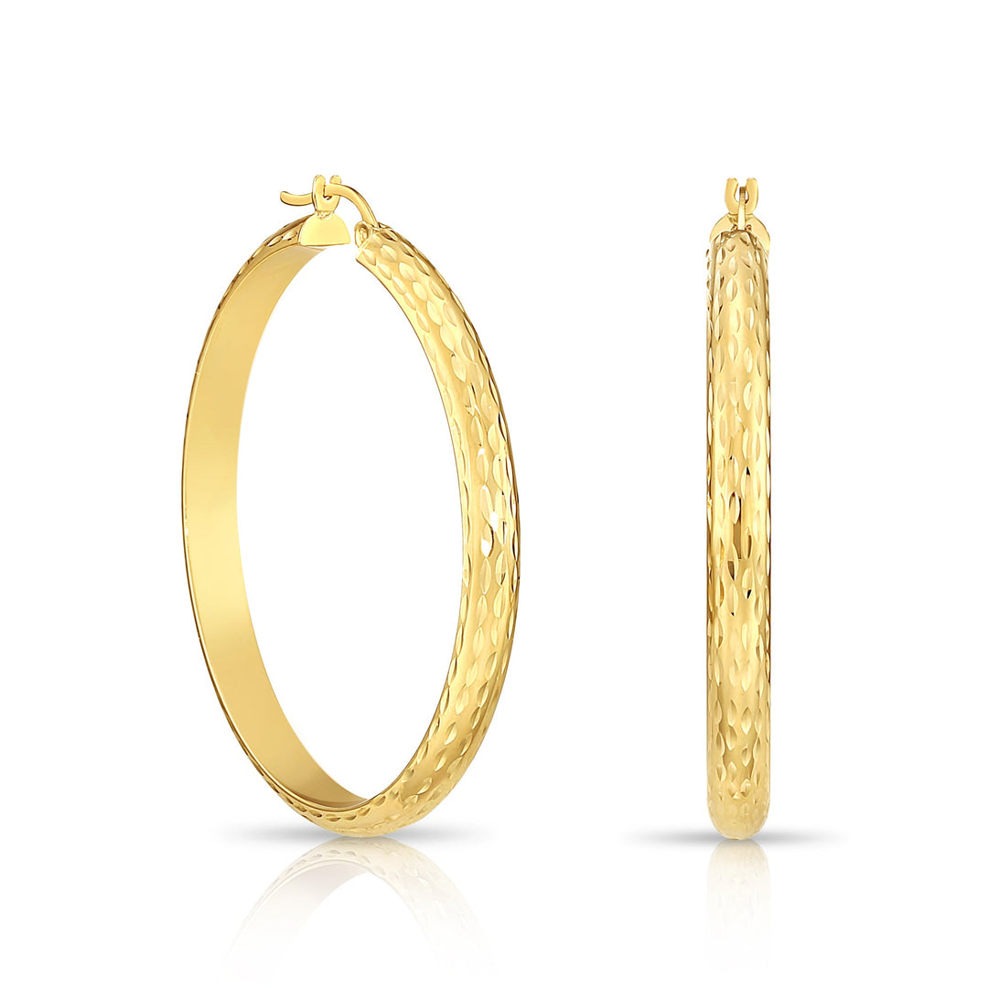 14K Gold Half Round Hoop Earrings, ORDC Diamond Cut