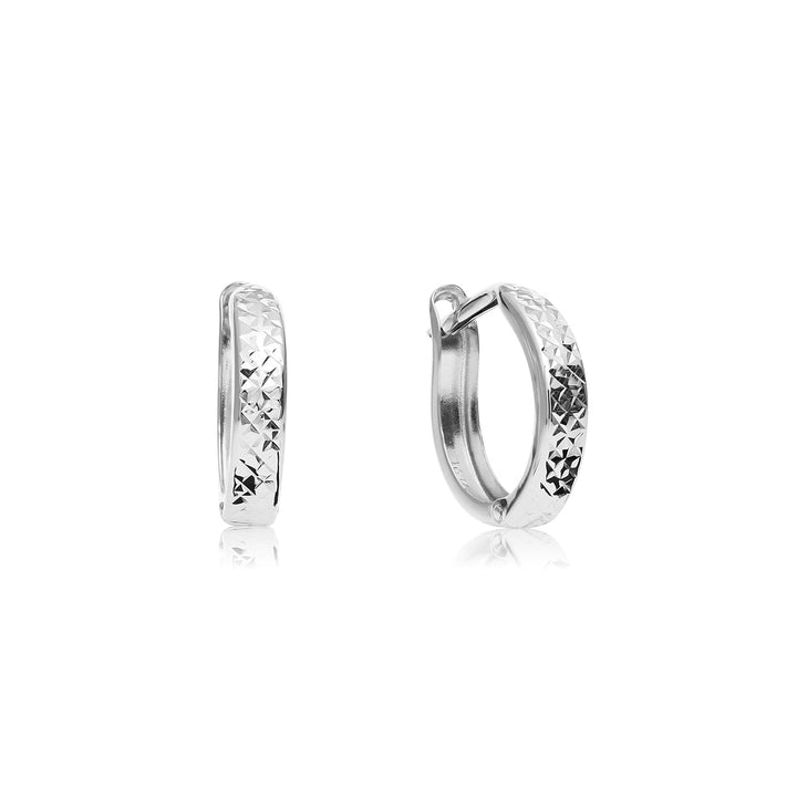 14K Solid Gold Diamond-Cut Engraved Huggie Hoop Earrings - 12mm