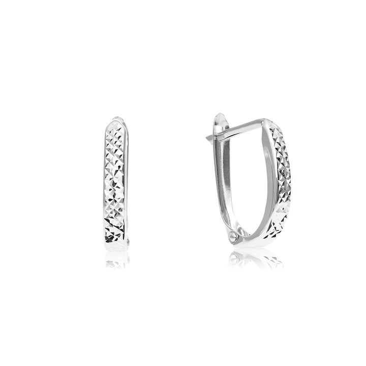 14K Gold Diamond Cut Engraved Oval Huggie Hoop Earrings