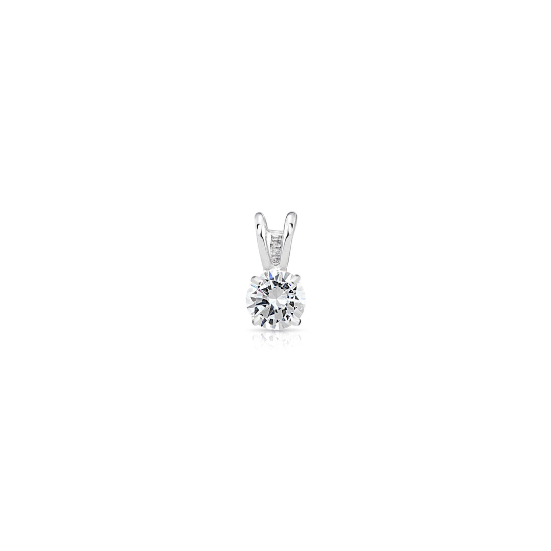 14K White Gold Cubic Zirconia Solitaire 4 Prong Round Pendant Necklace