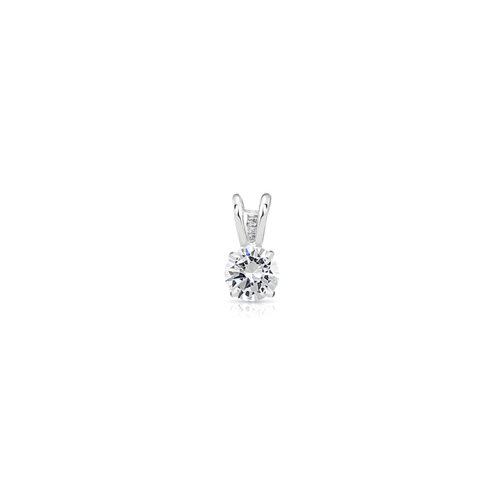 14K White Gold Cubic Zirconia Solitaire 4 Prong Round Pendant Necklace