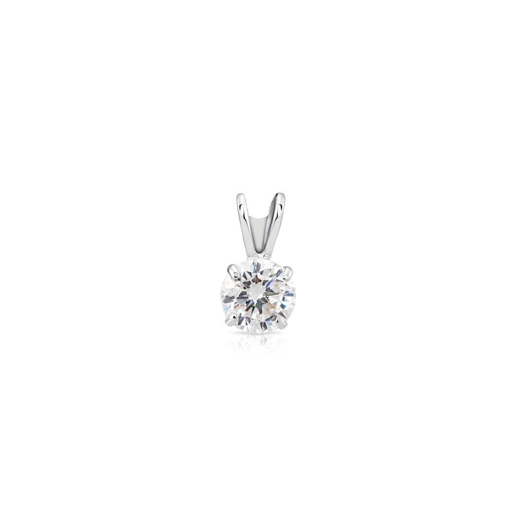 14K White Gold Cubic Zirconia Solitaire 4 Prong Round Pendant Necklace