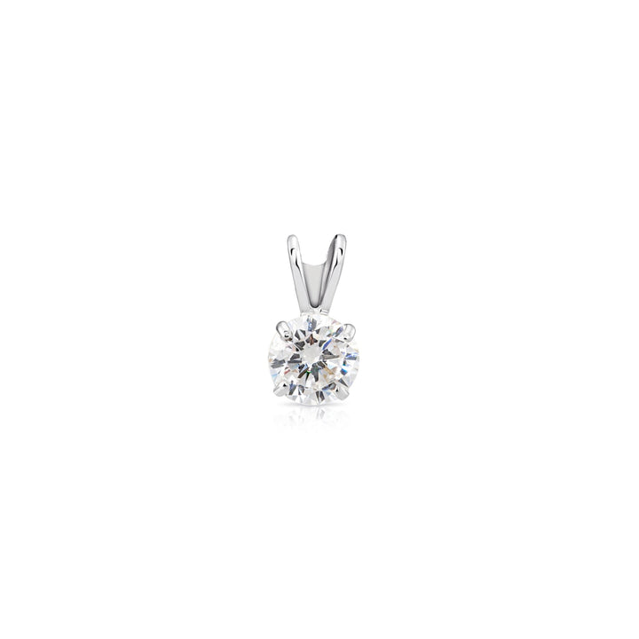 14K White Gold Cubic Zirconia Solitaire 4 Prong Round Pendant Necklace