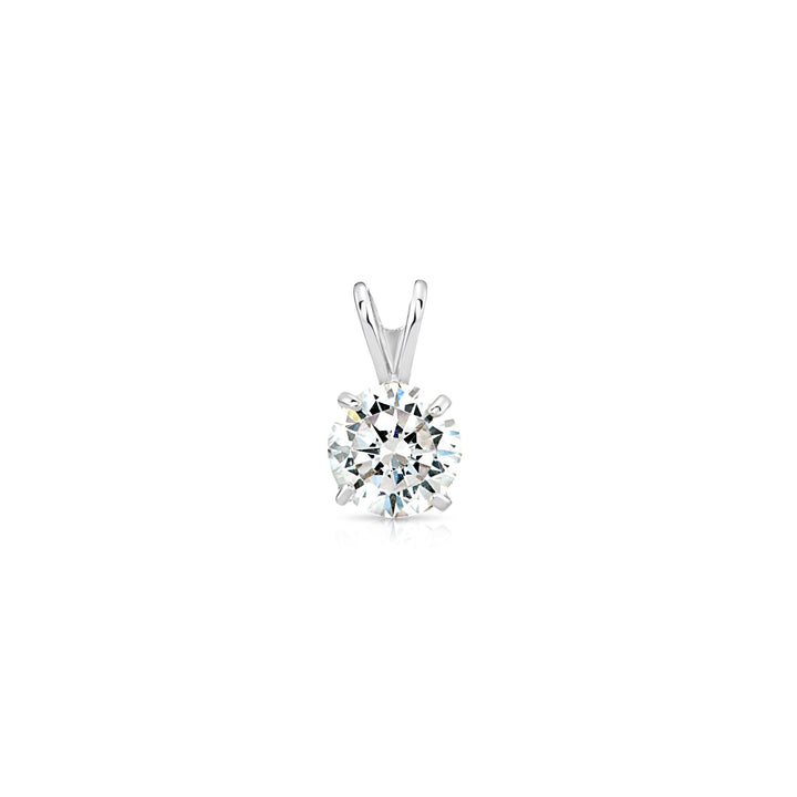 14K White Gold Cubic Zirconia Solitaire 4 Prong Round Pendant Necklace