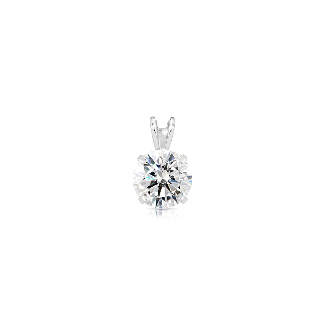 14K White Gold Cubic Zirconia Solitaire 4 Prong Round Pendant Necklace