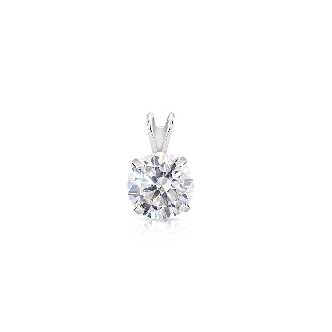 14K White Gold Cubic Zirconia Solitaire 4 Prong Round Pendant Necklace