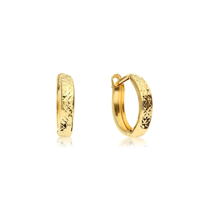14K Solid Gold Diamond-Cut Engraved Huggie Hoop Earrings - 12mm