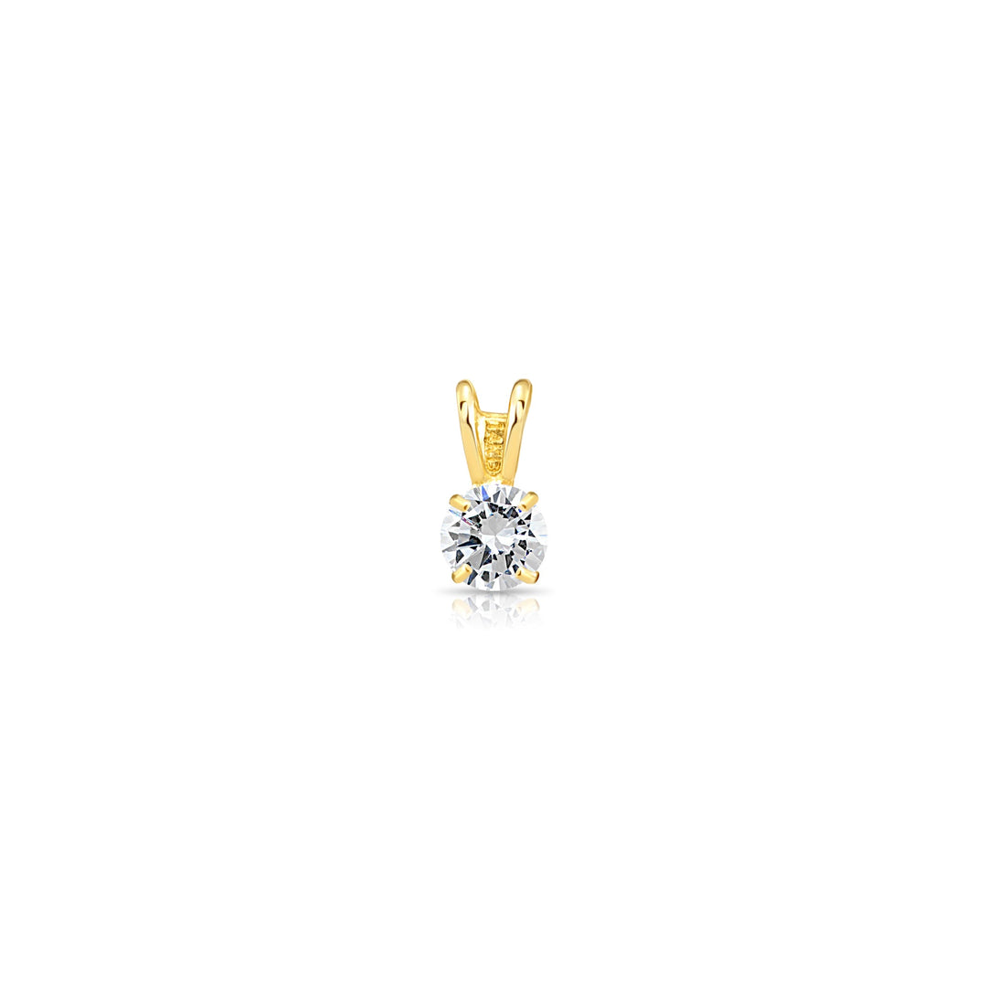 14K Yellow Gold Cubic Zirconia Solitaire 4 Prong Round Pendant Necklace