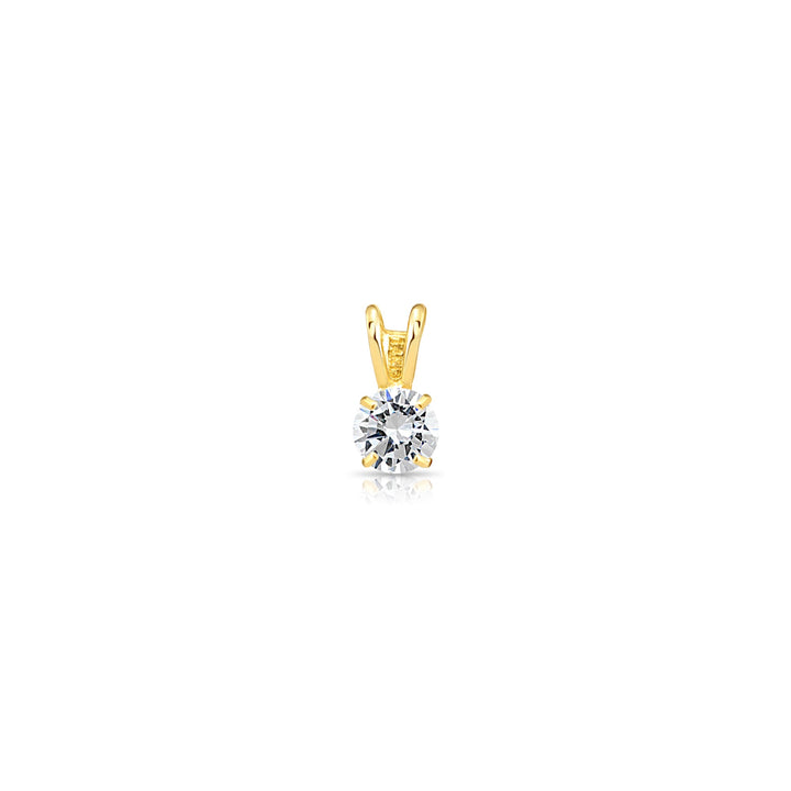 14K Yellow Gold Cubic Zirconia Solitaire 4 Prong Round Pendant Necklace