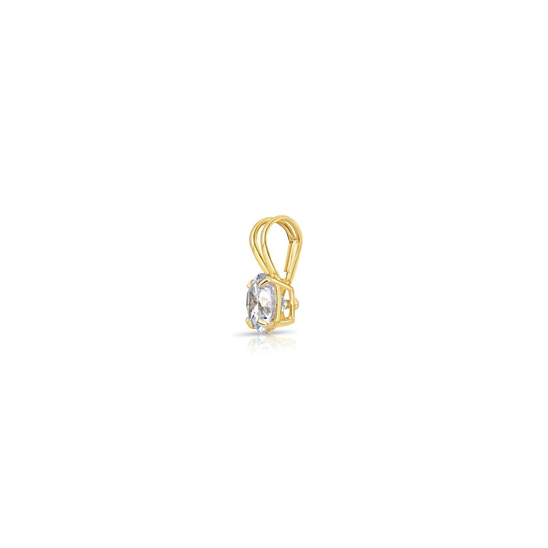14K Yellow Gold Cubic Zirconia Solitaire 4 Prong Round Pendant Necklace