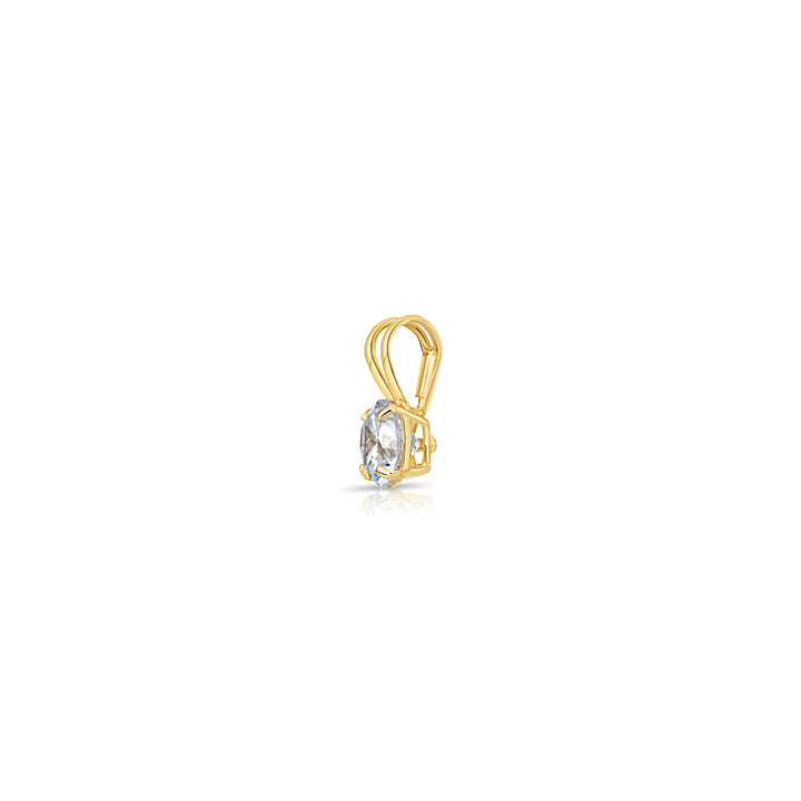 14K Yellow Gold Cubic Zirconia Solitaire 4 Prong Round Pendant Necklace