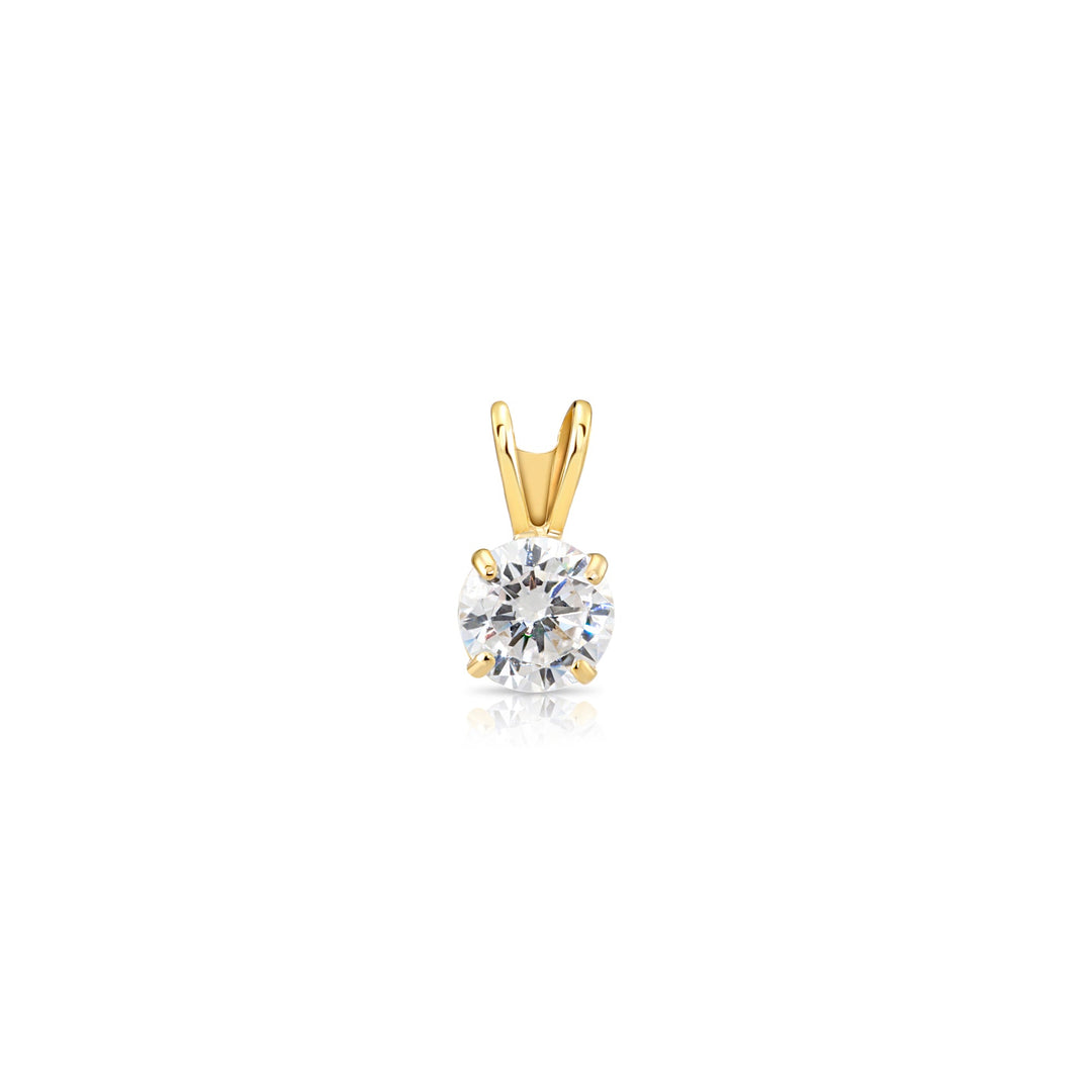 14K Yellow Gold Cubic Zirconia Solitaire 4 Prong Round Pendant Necklace