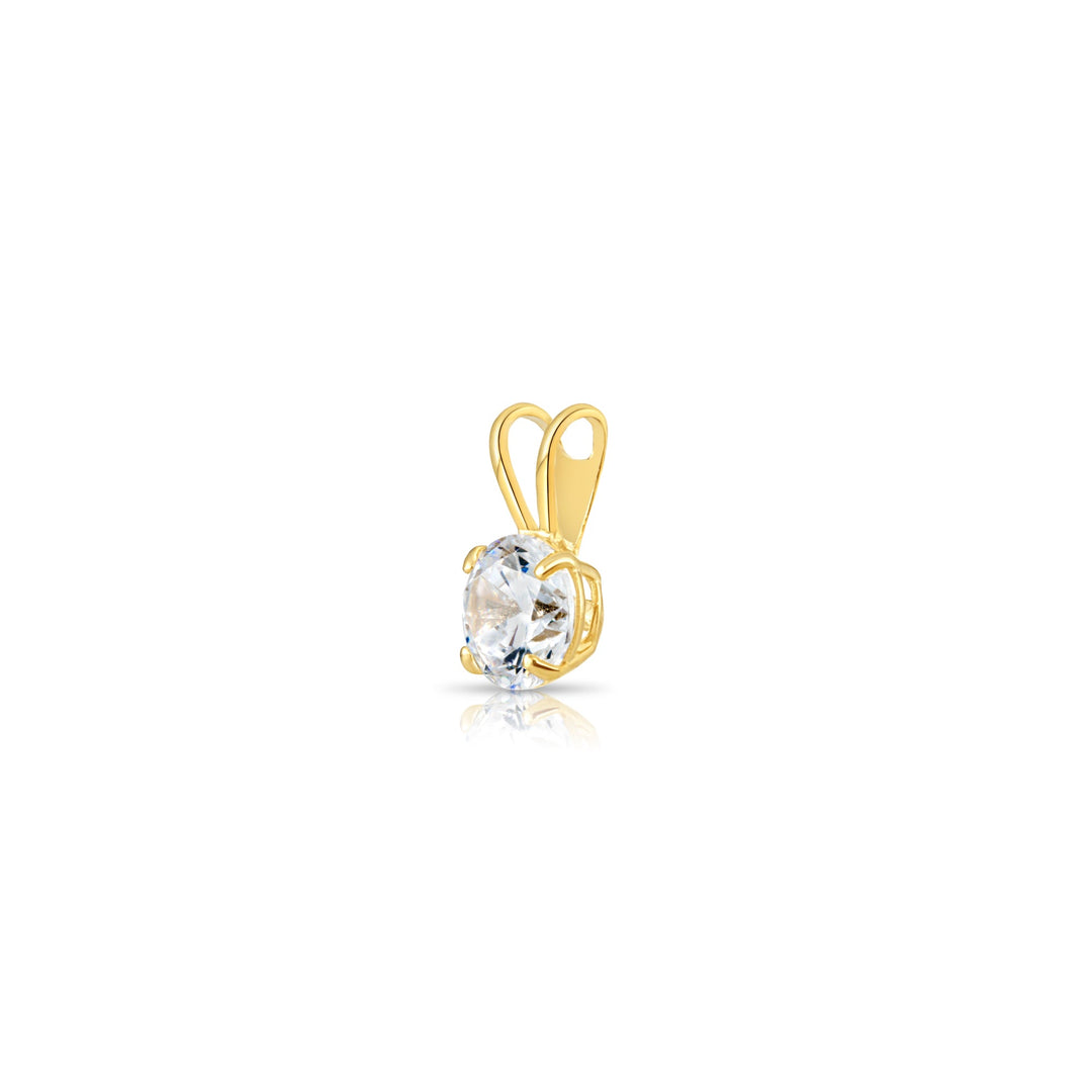 14K Yellow Gold Cubic Zirconia Solitaire 4 Prong Round Pendant Necklace