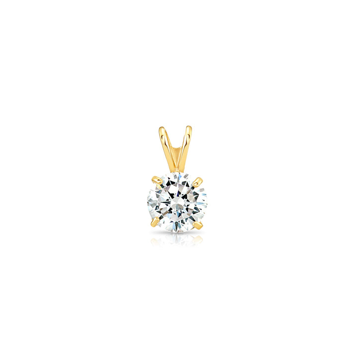 14K Yellow Gold Cubic Zirconia Solitaire 4 Prong Round Pendant Necklace
