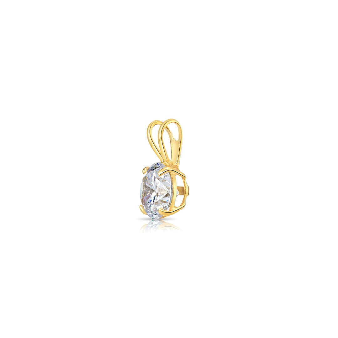 14K Yellow Gold Cubic Zirconia Solitaire 4 Prong Round Pendant Necklace