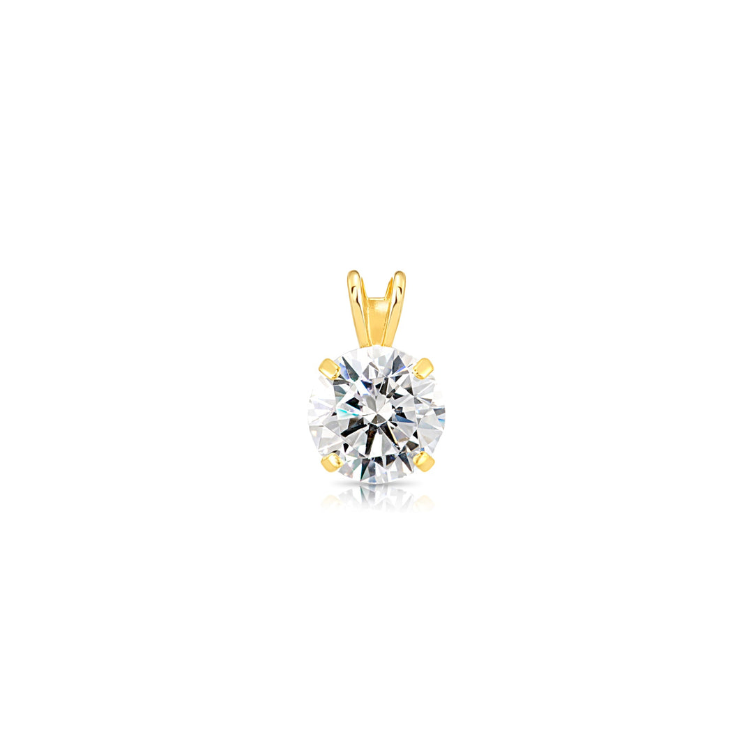 14K Yellow Gold Cubic Zirconia Solitaire 4 Prong Round Pendant Necklace