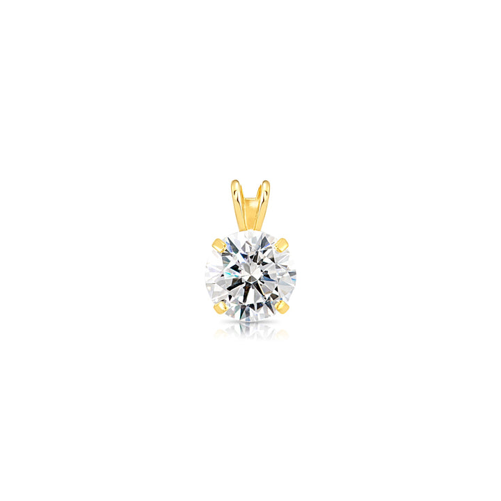 14K Yellow Gold Cubic Zirconia Solitaire 4 Prong Round Pendant Necklace